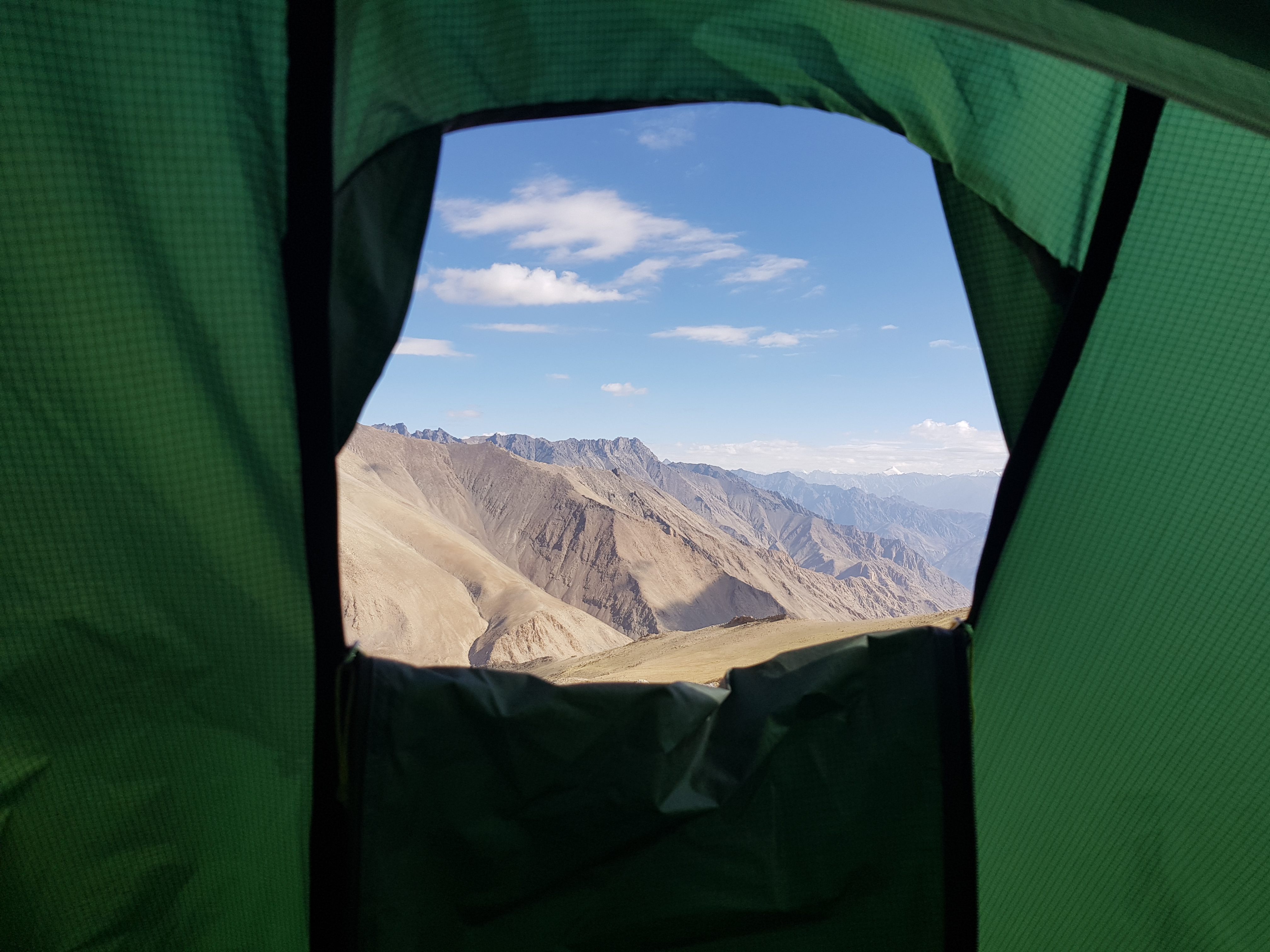 Mountain view from tent at sunrise